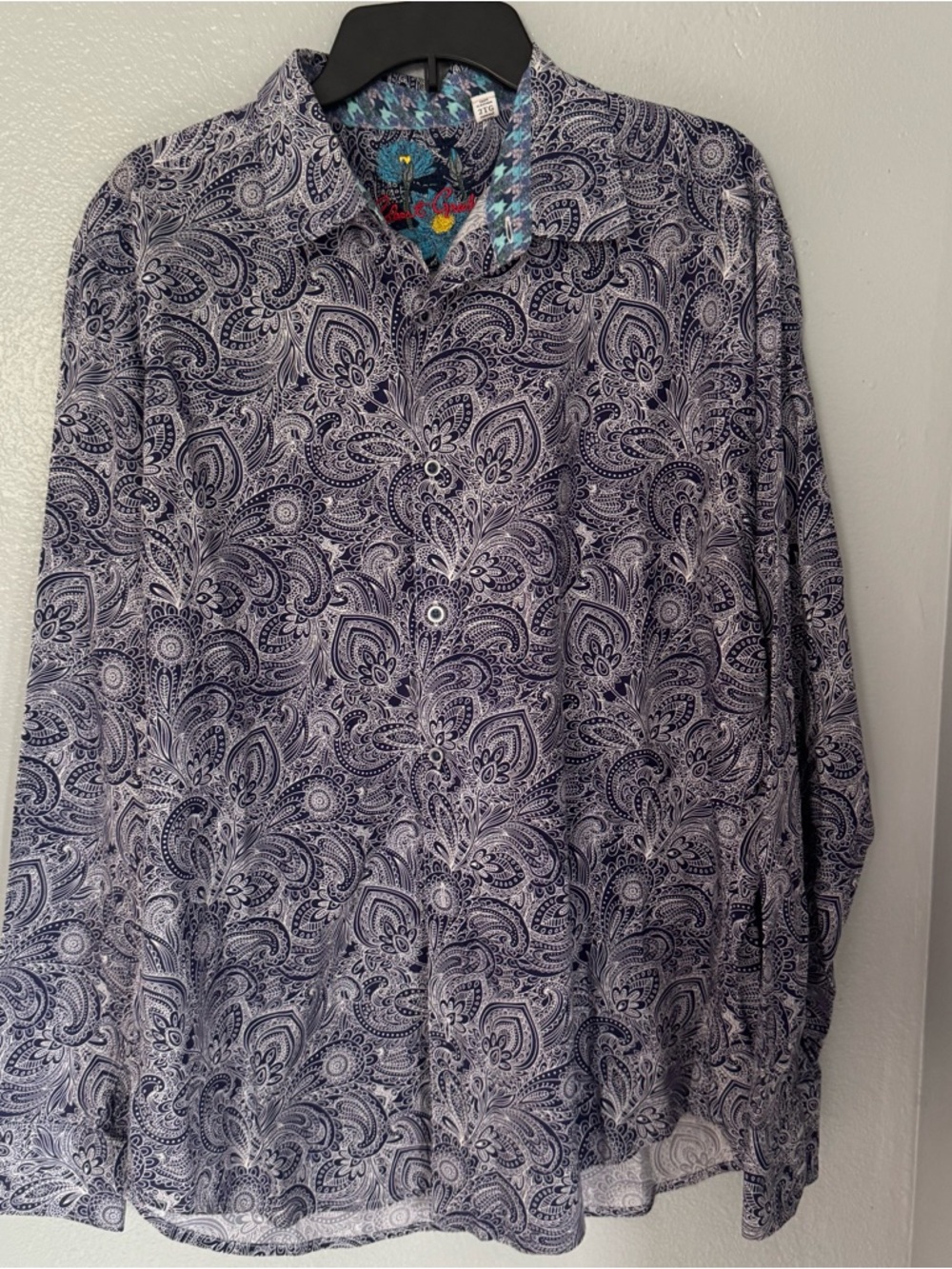 Robert Graham Navy and White Paisley Button-Down Shirt 2XL